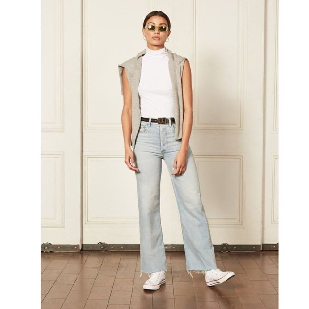 Boyish The Mikey Organic Cotton High Waist Wide Leg Raw Hem Light Wash